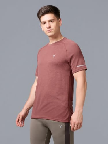Image of TECHNOSPORT Men's Melange Slim Fit Round Neck T-Shirt Double Cool Raglan Sleeve Slip On Polyester for Gym Running Workout UPF50+ Anti Odour