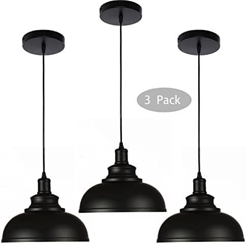 Black Dome Pendant Light Pendant Lights Fixtures Metal Hanging Ceiling Light Industrial Light Fixtures Farmhouse Pendant Light Industrial Light Fixture For Kitchen Island, Dining Room, Foyer (3 pack)
