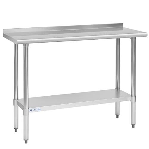 Hally Stainless Steel Table for Prep &amp; Work 18" x 48" with Backsplash NSF
