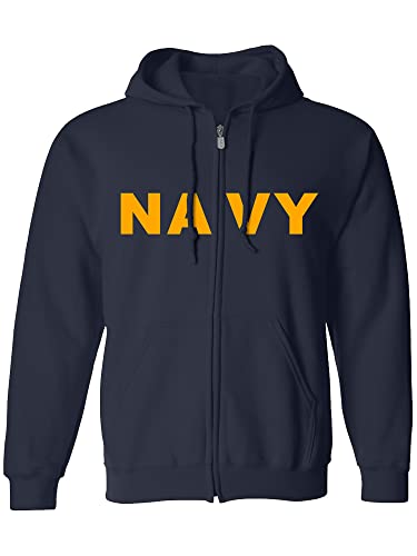 zerogravitee Navy NAVY Full-Zip Hooded Sweatshirt with gold print