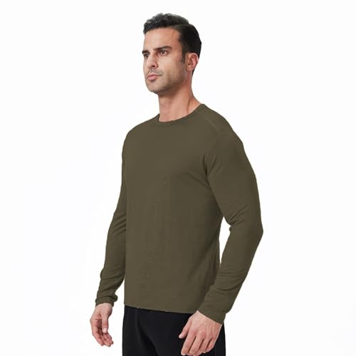 Men’s Merino Wool Base Layer Shirt – Long Sleeve Thermal Hiking Ski Outdoor Quick-Dry Warm Top Army GreenXL by gyprprer - Used condition - Image 2