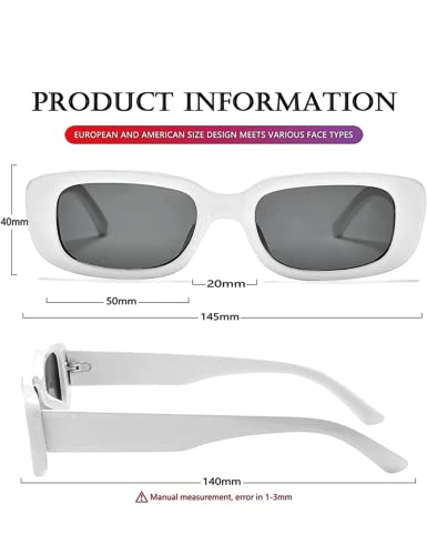 Image of Retro Rectangle Sunglasses for Women & Men | UV400 Protection | Trendy Thick Frame Fashion Eyewear | Lightweight Casual Shades | Black & White Combo Pack