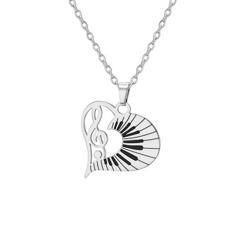 Collar de corazón con nota musical para mujer, instrumento, piano, clave de sol, colgante de artista, músico, joyería de músico, regalo de concierto, profesor, compañeros de clase, Medium, Acero