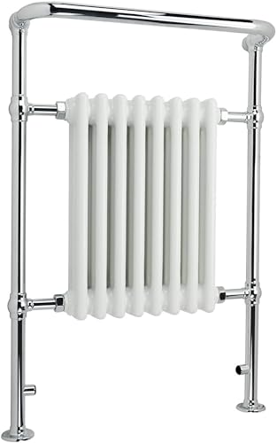iBathUK Victorian Style Traditional Radiator Heated Towel Rail Carbon Steel White Gloss Floor Mounted - 8 Column