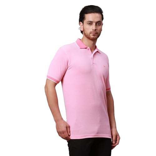 Image of Park Avenue Men's Cotton Polyester Blend Stripe Pattern Slim Fit Rib Collar Polo Neck Half Sleeve Casual T-Shirt