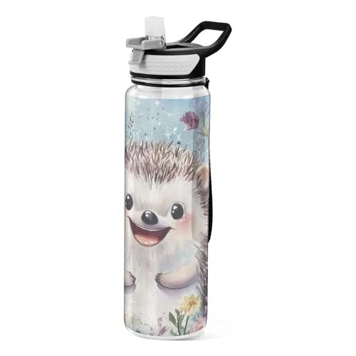 ALAZA Cute Hedgehog Water Bottle with Straw,Leakproof Tritan Clear Sports Water Bottle Kids Water Bottle for School Outdoor Sports Drinking,32 oz