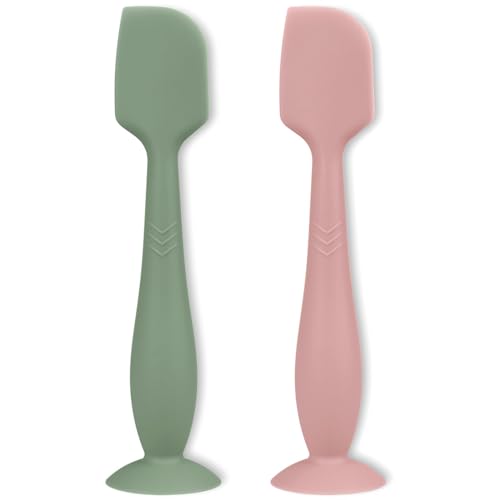 Image of Diaper Cream Applicator Set - Soft Silicone Butt Brush with Suction Base, Butt Spatula, Full Size, 2-Piece - Newborn Baby Essentials (Sage/Blush)