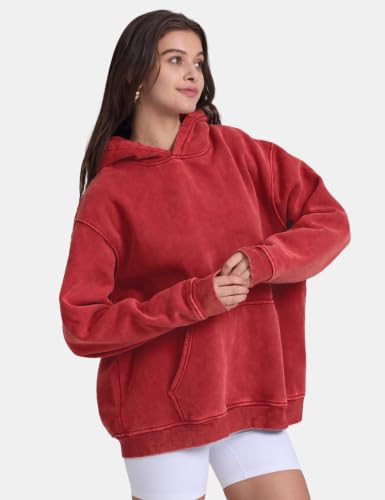 Image of FAIABLE Womens Oversized Vintage Acid Wash Cotton Fleece Hoodie for Women