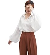 wearVAST Women Victorian Wide Cuffs Blouse Vintage Long Bishop Sleeve Shirt Classic Loose Fit For...