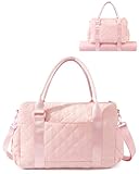 KUIRAN Gym Bag for Women with Yoga Mat Holder, Small Mini Gym Tote Bag Puffy Quilted Lightweight Sports Duffel Bag with Wet Compartment for Dance Yoga Workout Travel - Pink