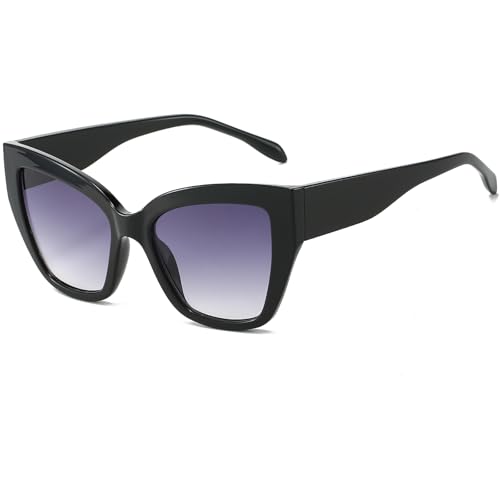 Oversized Cat Eye Sunglasses for Women Fashion Big Cateye Frame Sunnies Trendy UV400 Black Shades4