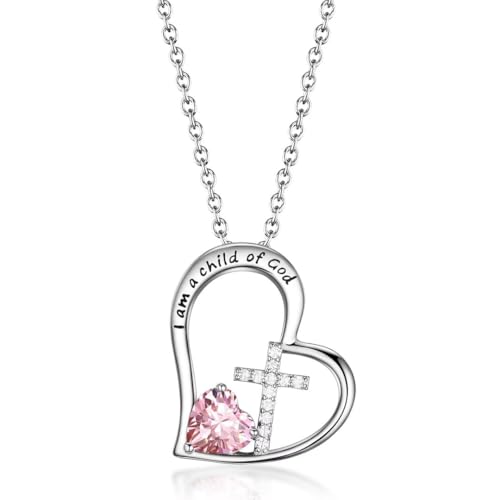 Birthstone Cross Necklace for Girls, Easter Gifts for Girls,