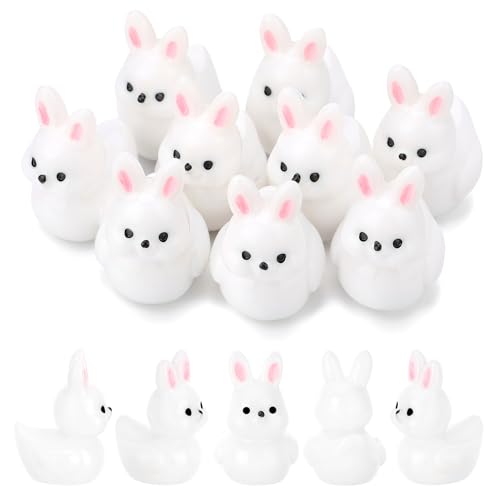 50 Stück Kaninchenenten, Mini-Kaninchenenten aus Kunstharz, Mini-Kunstharzenten, süße Ente mit Kaninchendruck, lustige Entenfiguren aus Kunstharz mit Kaninchendruck, Minifiguren für Gartenlandschafts