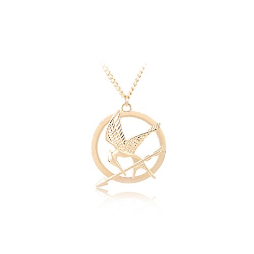 Yissw Round Hoop Hunger Games Mocking Birds Personality Symbol Necklace Animal Birds Film Television Props for Women Men (Gold)