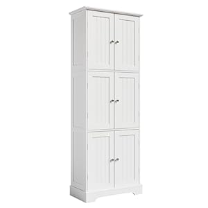 ChooChoo Tall Bathroom Storage Cabinet with 6 Doors, Freestanding Floor Cabinet with Adjustable Shelves, White Pantry Cabinet for Bathroom, Kitchen, Laundry Room