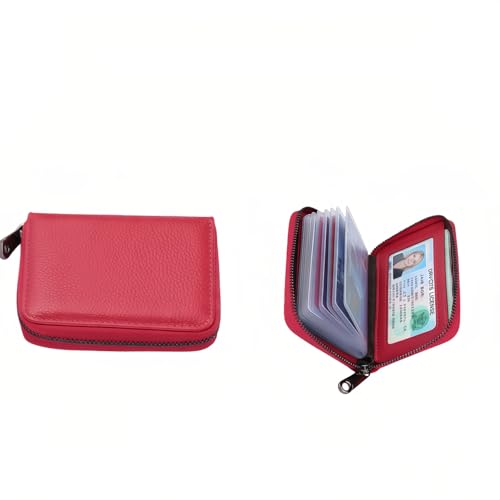Geettcaifu Genuine Leather Credit Card Holder, Wallet Case, Bank Card Case, RFID Blocking Secure Card Case, ID Case, Organizer Zipper Wallet 1 Pcs - Rose