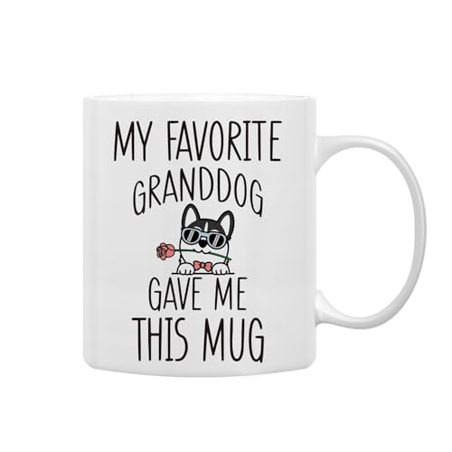 QASHWEY Husky Dog Grandma Gifts Mug, Husky Mug, Funny Husky Dog Lover Owner Coffee Mug Tea Cup Gifts for Husky Lovers Grandma Grandpa, My Favorite Granddog Gave Me This Mug Coffee Cups Ceramic 11oz