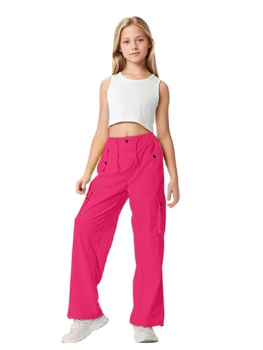 Image of HENGAO Girls Cargo Pants Parachute Casual Jogger Y2K 5-14 Years | Kids Baggy pants Parachute, Drawstring, with Pockets, Elastic High Waist, Loose Trousers Streetwear