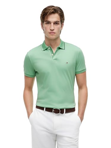 Image of Tommy Hilfiger Men's Short Sleeve Casual Polo Shirts in Slim Fit with Liquid Cotton and Cuff Designs