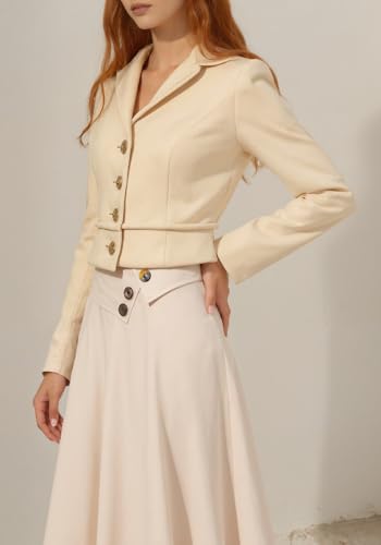 Famnbro Womens A Line Midi Skirt 1950s Vintage High Waist Pleated Novelty Office Business Flared Swing Skirts4