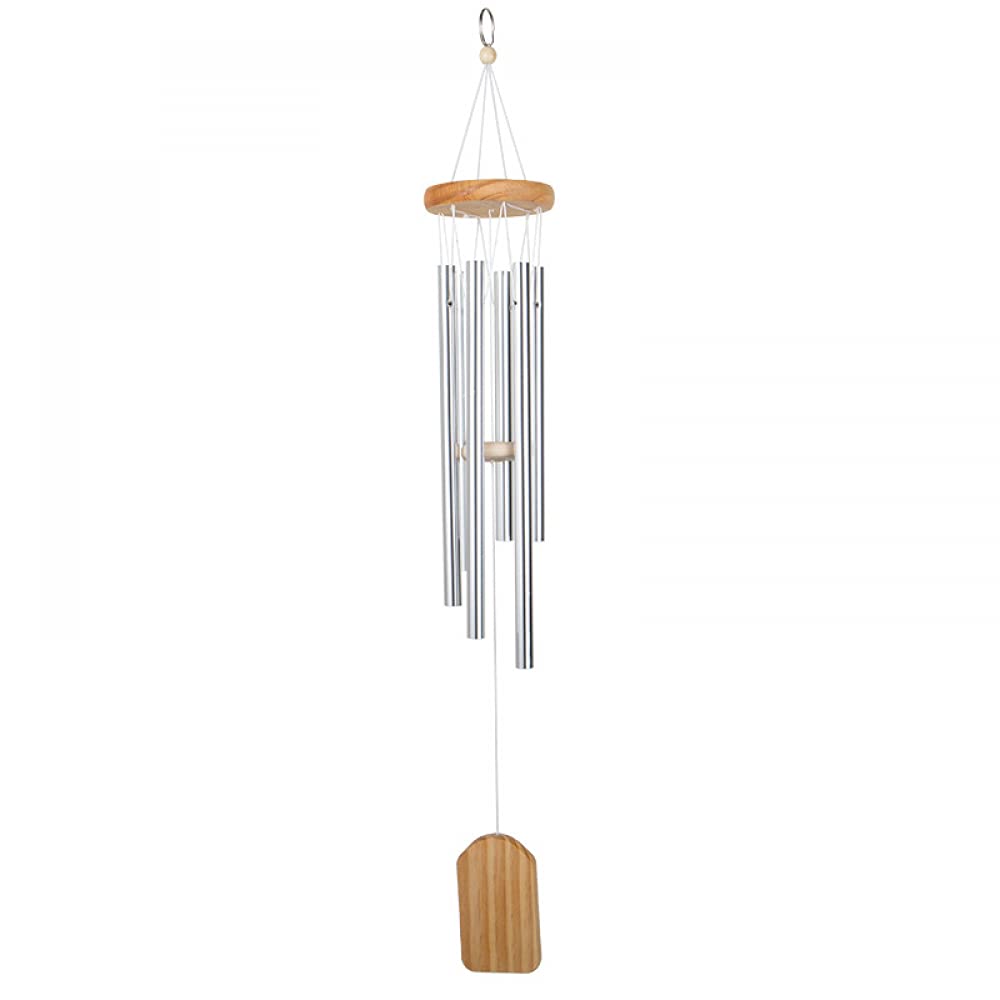 YXSH Argent 6 Tube Carillon Éolien Chapelle Cloches Carillons Éoliens Porte Tenture Murale Ornement Maison Jardin Décor Extérieur Carillons Éoliens