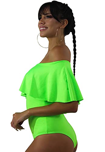 Maiô Body Neon Basic Com Babado Verde