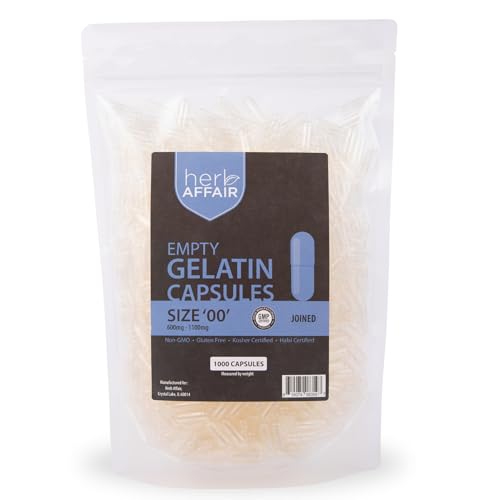 Herb Affair Clear Empty Gelatin Capsules Size 00-1000 Count - Holds 800-1600 mg - Empty Pill Capsules - Pure Empty Gel Bovine Caps