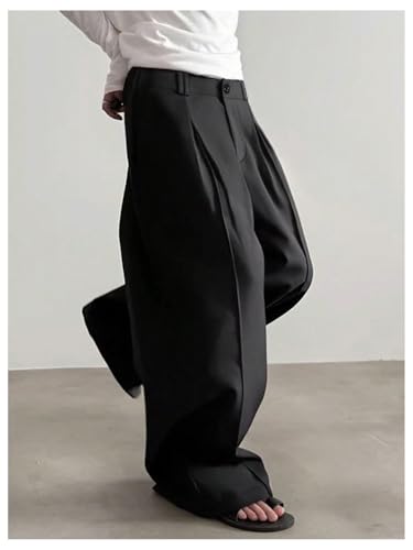 Men's Baggy Pants Wide Leg Pleated Dress Pants Zipper Fly Suit Trousers Casual Business Loose Trousers with Pocket3
