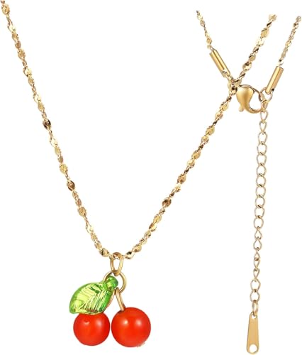 Bijoux de cou en acier titane avec cerise rouge élégante pour femmes