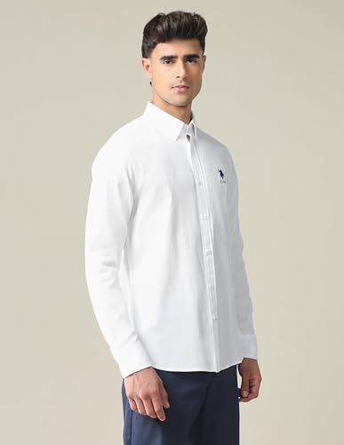 Image of U.S. Polo ASSN. Solid Tailored Fit Shirt for Men - 100% Cotton, Breathable & Comfortable, Full Sleeves Casual Shirt for Men