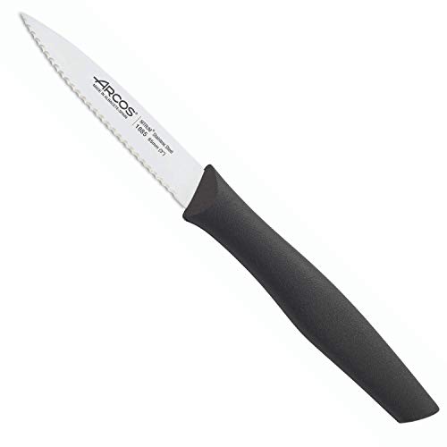 Arcos Serie Nova - Spelucchino Coltello per sbucciare Serrato - Lama Acciaio Inossidabile Nitrum 85 mm - Manico Polipropilene Colore Nero