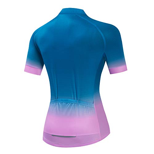 Bike Shirts for Women Cycling Triathlon top Women MTB Road Biking Shirt Bicycle Short Sleeve Outfit Clothes Blue-Pink XL