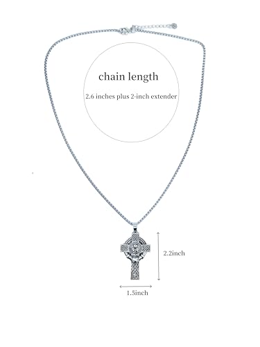 Big Vintage Celtic Cross Pendant Necklace for Men & Women - Stainless Steel Irish Jewelry with Shamrock & Claddagh Design - Adjustable 23.6"+2" Chain - Religious Protective Gift2