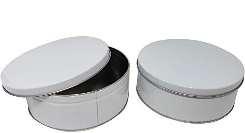 Premium Cookie Tin (2 Pack) Pure White, Elegant Classy Empty - Cookie Gift Tins, Round, Extra Thick Steel