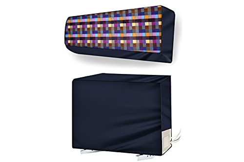 Image of Stylista Split ac cover for indoor and outdoor unit of 2 ton ac waterproof and dustproof Blue Mini Check pattern