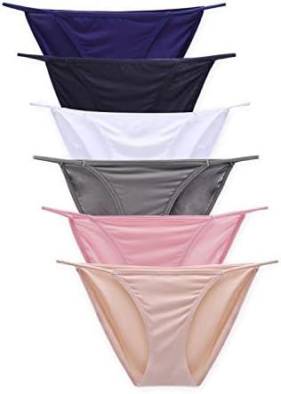 Buankoxy Women's 6 Pack Low-Rise String Bikini Panty Stretch Brief