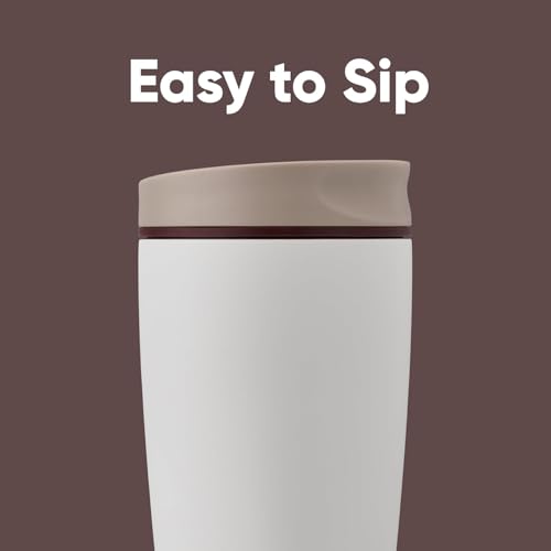 Image of EasySip Slider Insulated Stainless Steel Coffee Tumbler, Reusable Hot & Iced Coffee Travel Mug, Leak-Proof BPA-Free Cup (Ivory, 12 oz)