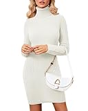 YIQ8 Women's Cable Knit Turtleneck Sweater Long Sleeve Sexy Pullover Tunic Mini Bodycon Sweater Dress Trendy Spring Outfits White X-Large