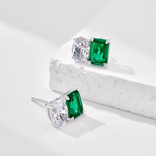 14k Gold White Oval Emerald and Moissanite Stud Earrings, Unique and Chic, Ideal for Any Event or Best Gift2