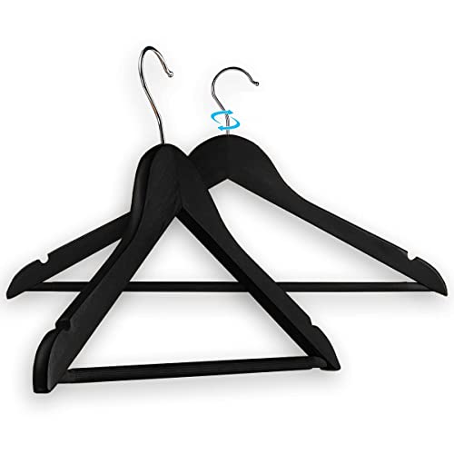 Black Wooden Hangers Heavy Duty Suit Hangers With 360° Swivel Hook Wood Hangers Fancy Hangers Clothes Hanger Perfect For Shirt, Coat, Suit, Jacket, Skirts, Pants Hangers Pack Of 20 #TOP6