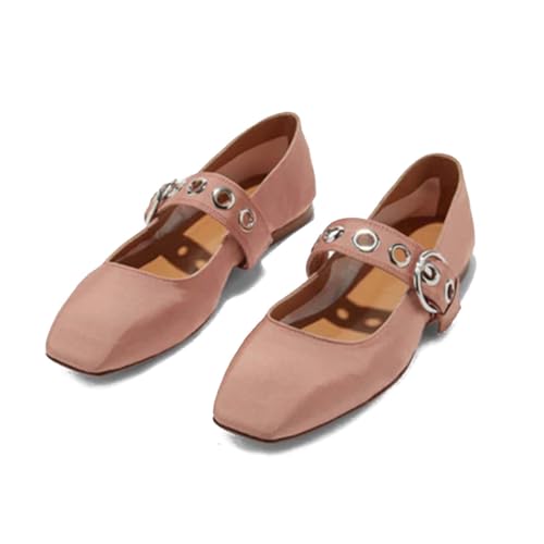 Mary Jane Ballet Flats for Women Buckle Strap Ballerina Flat Shoes Closed Square Toe Comfort Slip-on Dressy Shoes