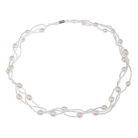 TreasureBay Elegant Natural Freshwater Pearl Necklace Pearl Jewellery Necklace for Women Ladies and Girls (White) Cover