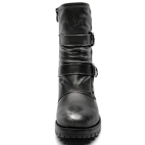 Image of GLOBALWIN Lace up Mid Calf Motorcycle Fashion Festival Boots Combat Riding Military Boots for Women