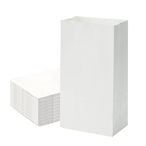 LOOKSGO 40 Count White Paper Lunch Bags - 6lb Capacity 5.9x3.5x11 Inches Kraft Bags for Sandwiches Snacks School Lunches & Party Favors