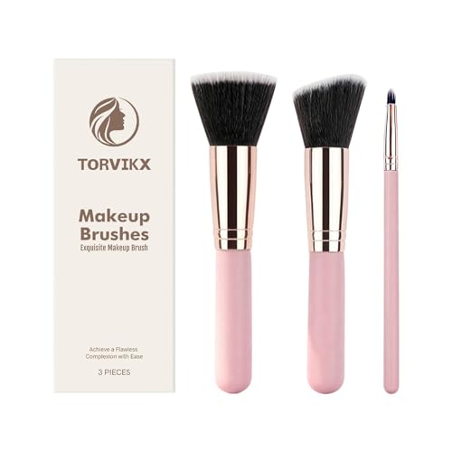 Makeup Brush Set - 3-Piece Soft Synthetic Bristles, Flat Angled Blending Technology, 17.3 X 6.8cm Dimensions + High Density Fibe