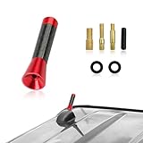 Sun Walker Car Short Antenna, 1.37 Inch Aluminum Alloy Stubby Aerial Antenna with Screws & Gaskets, Mini Carbon Fiber Auto Roof Mounted Aerial Mast for AM FM Stereo Reception (Red)