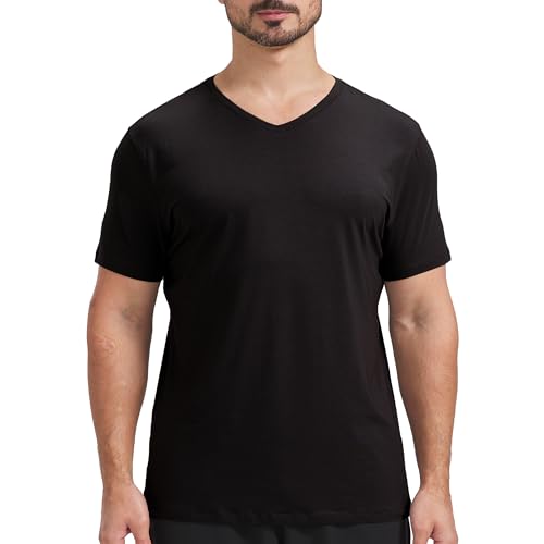 netdraw Men's Ultra-Soft V-Neck Bamboo Viscose Cotton T-Shirt, Moisture-Wicking Cooling Lounge Casual Pajama Tees, Black, Small