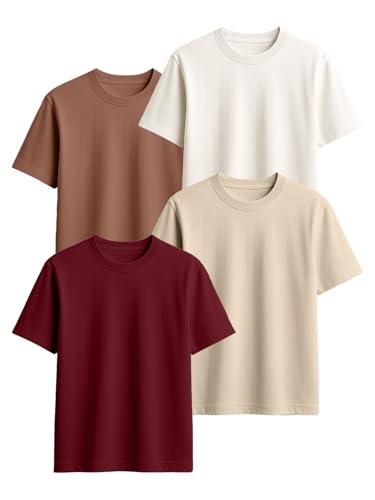Image of Veirdo 100% Pure Cotton Regular Fit Round Neck Cool Solid Half Sleeve T-Shirt Combo for Men (Pack of 4)