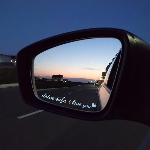 Image of Miarita 3X Drive Safe I Love You Holographic Rearview Mirror Decal, Car Window Decals, Car Stickers for Women, I Love You Drive Safe Mirror Sticker