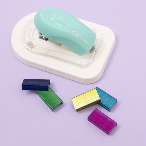Craftelier - Spezial-Magnethefter für Papier, Fotos, Scrapbooking und Bastelmaterial | 1000 HeftKlammern im Lieferumfang | Heftet bis zu 6-8 Papiere zusammen | Farbe Türkis
